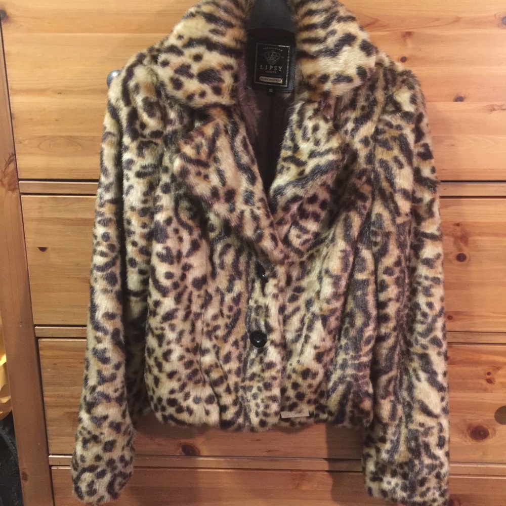 Lipsy Faux Fur Leopard Jacket (US Small) U.K. 10